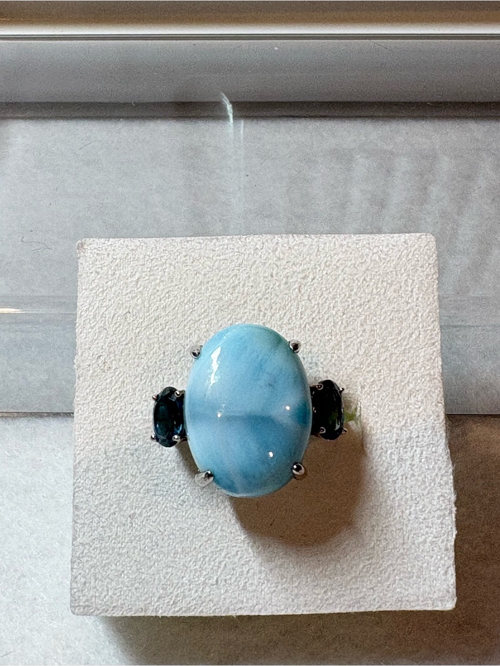 Sterling Silver Large Larimar and Blue topaz